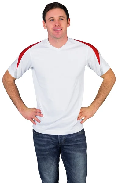 Smiling football fan in white — Stock Photo, Image