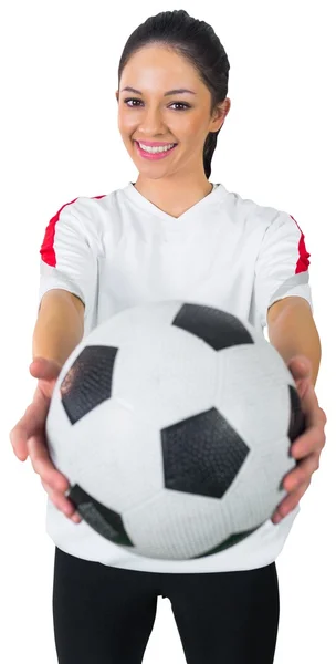 Pretty football fan in white — Stock Photo, Image