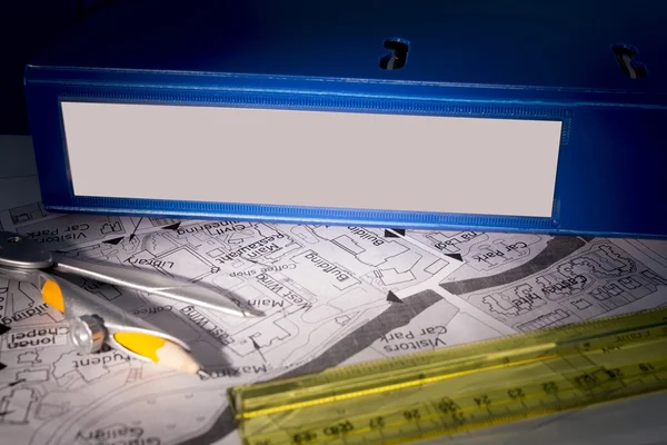 Blue business binder on a desk — Stock Photo, Image