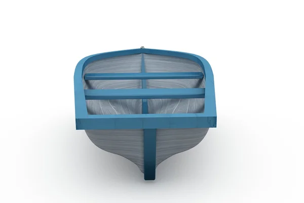 Niebieski i biały malowany łódź — Zdjęcie stockowe