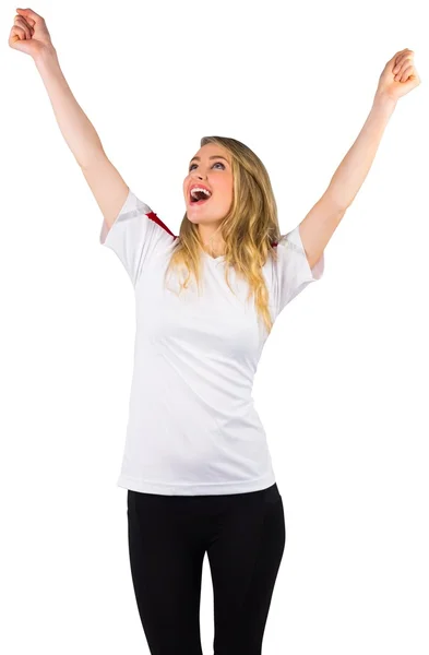 Football fan in white cheering — Stock Photo, Image