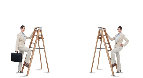 Businesswoman climbing ladder — Stock Photo, Image