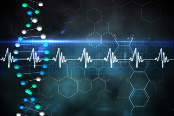 Blue DNA strand with ECG line — Stock Photo, Image