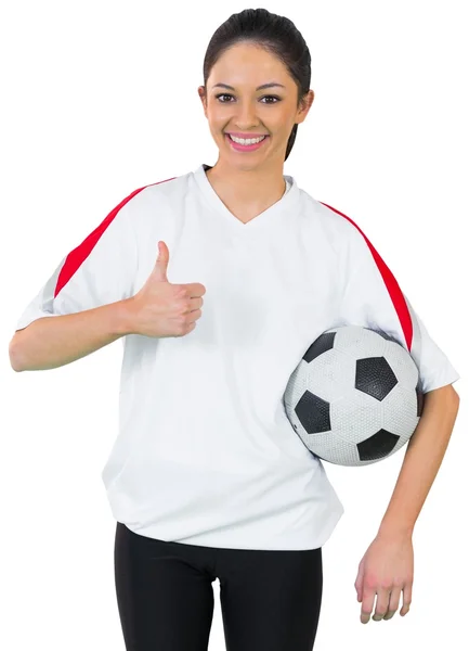 Bastante fanático del fútbol en blanco sonriente — Foto de Stock