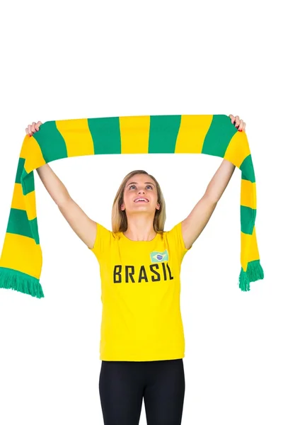 Excited football fan in brasil tshirt — Stock Photo, Image