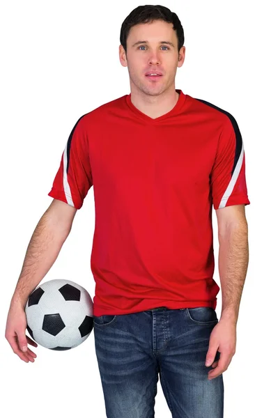 Futbol fanatiği olarak kırmızı holding ball — Stok fotoğraf