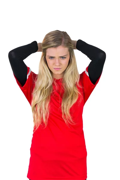 Disappointed football fan in red — Stock Photo, Image