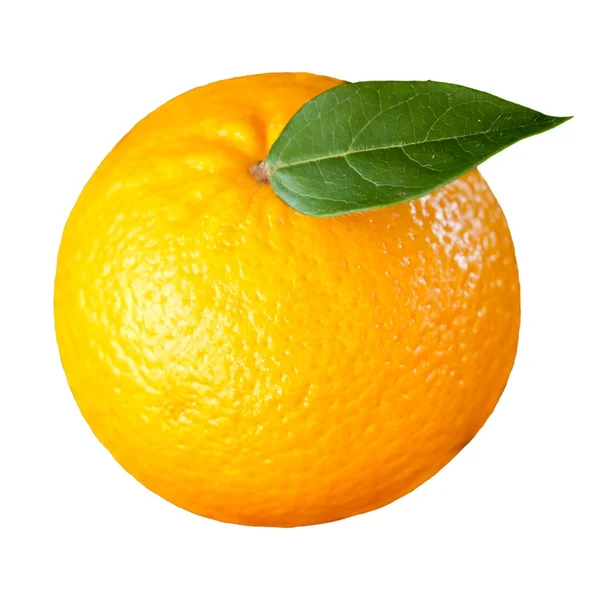 Orange med ett grönt blad — Stockfoto