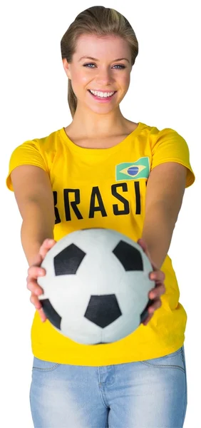 Football fan in brasil tshirt — Stock Photo, Image