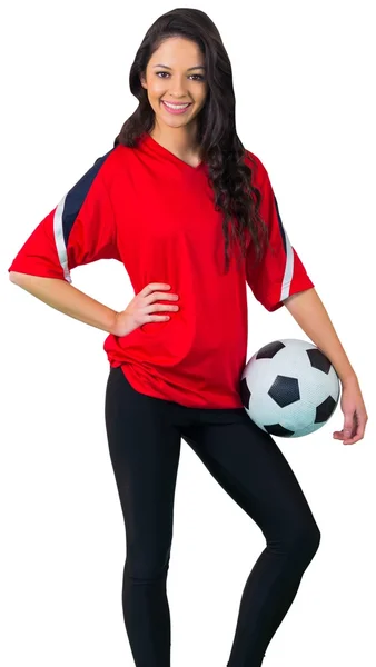 Pretty football fan in red — Stock Photo, Image