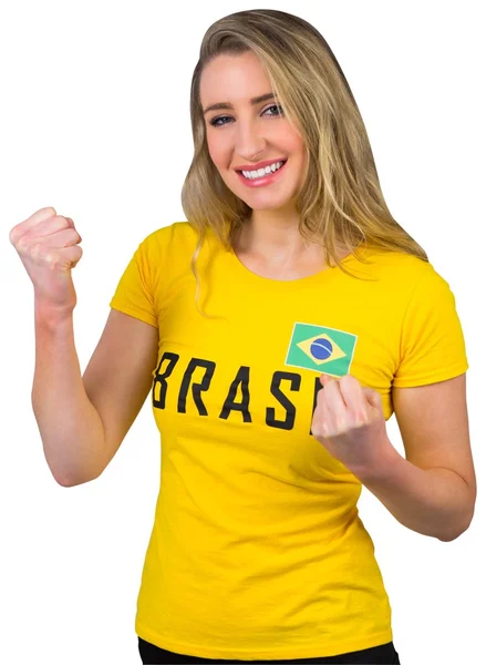 Excited football fan in brasil tshirt — Stock Photo, Image