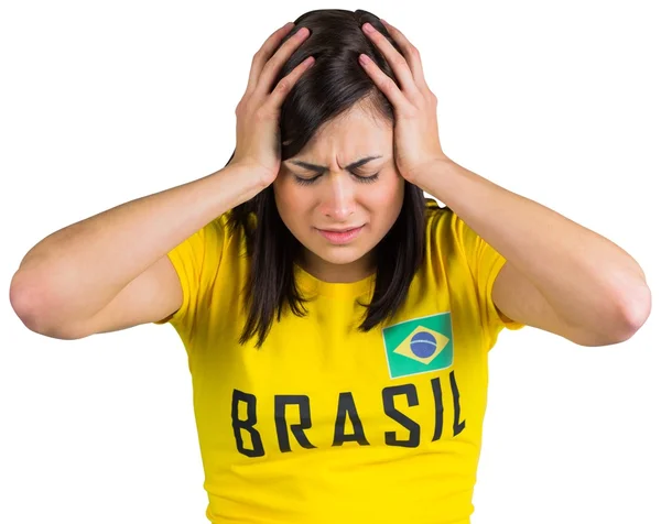 Upset football fan in brasil tshirt — Stock Photo, Image