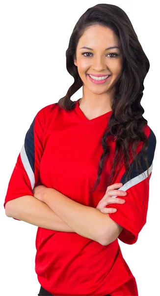 Pretty football fan in red — Stock Photo, Image