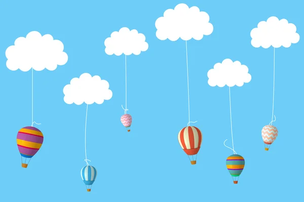 Воздушные шары, свисающие с облаков — стоковое фото