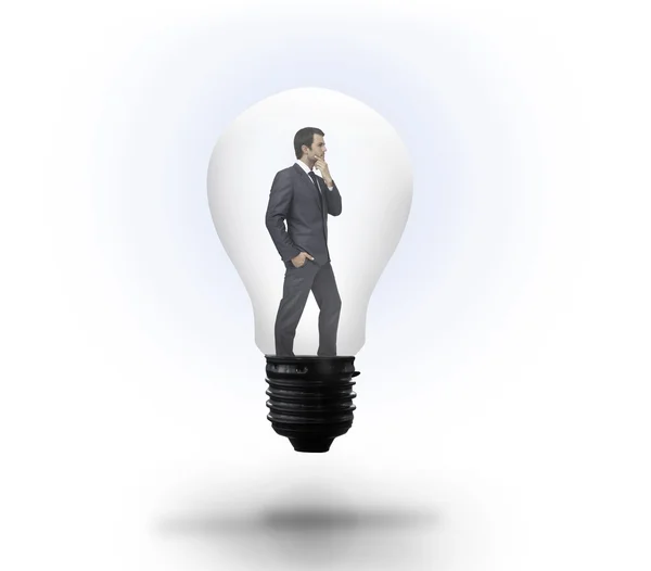 Gondolkodás üzletember villanykörte — Stock Fotó