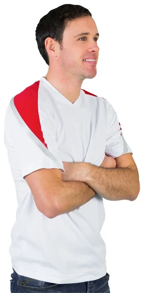 Lächelnder Fußballfan in Weiß — Stockfoto