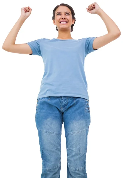 Happy brunette cheering — Stock Photo, Image