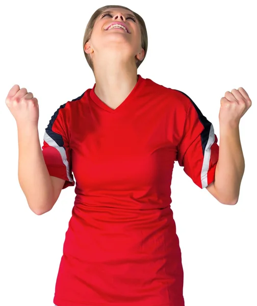 穿红衣服的欢呼足球迷。 — 图库照片