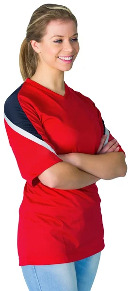 Pretty football fan in red — Stock Photo, Image