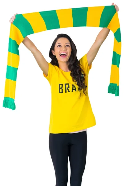 Excited football fan in brasil tshirt — Stock Photo, Image