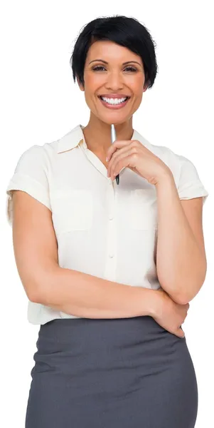 Thoughtful businesswoman in skirt — Stock Photo, Image