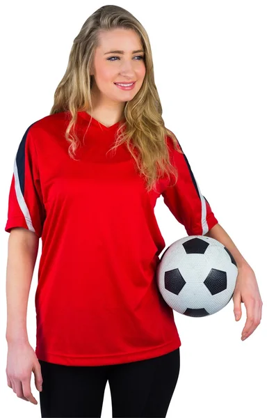 穿红衣服的漂亮足球迷 — 图库照片