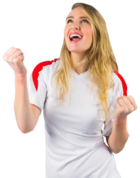 Pretty football fan cheering — Stock Photo, Image