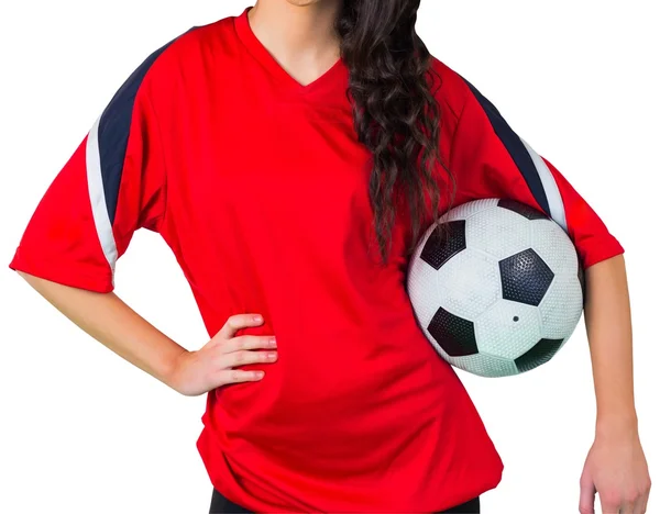 Pretty futbal fan in red — Stok Foto