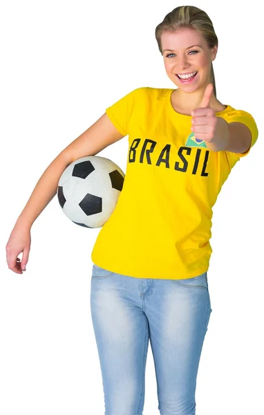 Football fan in brasil tshirt — Stock Photo, Image