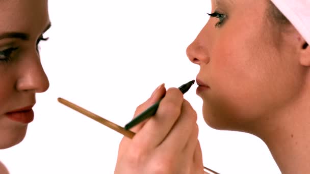 Make up artist putting lipstick — Stock Video