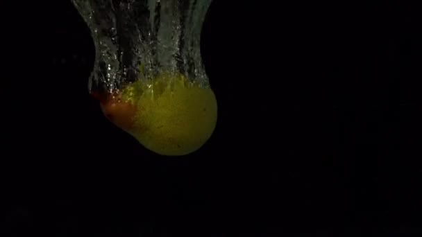 Pear plunging into water — Stock Video