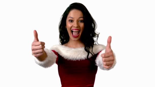 Brunette in santa outfit — Stockvideo