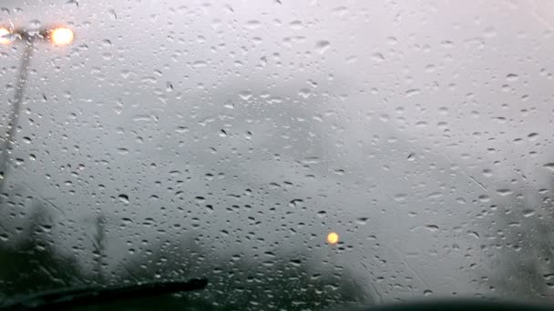 Windscreen wiper wiping rain away — Stock Video