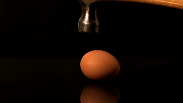 Молоток разбивает яйцо — стоковое видео
