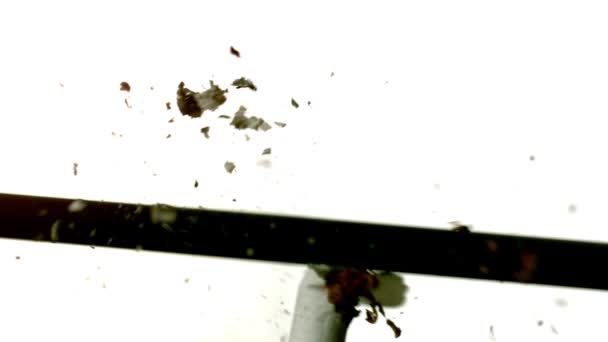 Arrow shooting through a cigarette — Stock Video