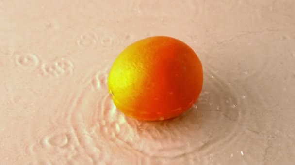 Orange spinning on wet surface — Stock Video