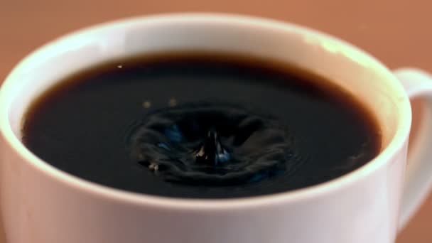 Drop Falling Into Cup of Coffee — стоковое видео