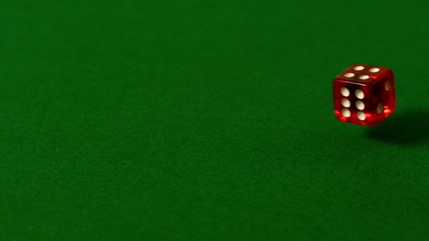 Dados rojos rodando en la mesa del casino — Vídeo de stock