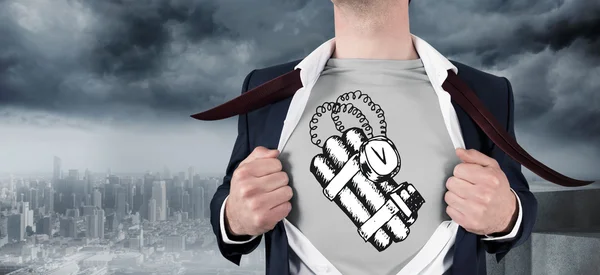 Businessman opening shirt in superhero style — Stock Photo, Image