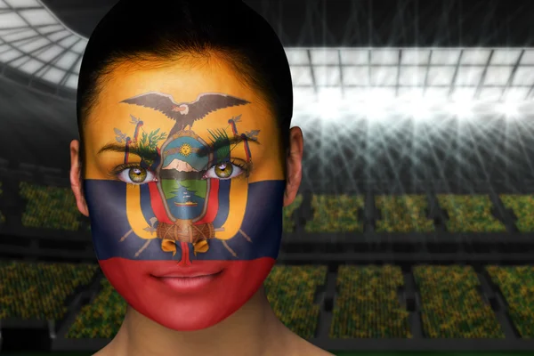 Složený obraz krásné Ekvádor ventilátor v programu Malování obličeje — Stock fotografie