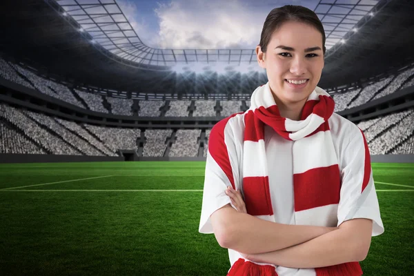 Football fan in white wearing scarf — Stock Photo, Image