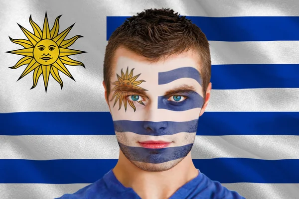 Uruguay fan mit facepaint — Stockfoto
