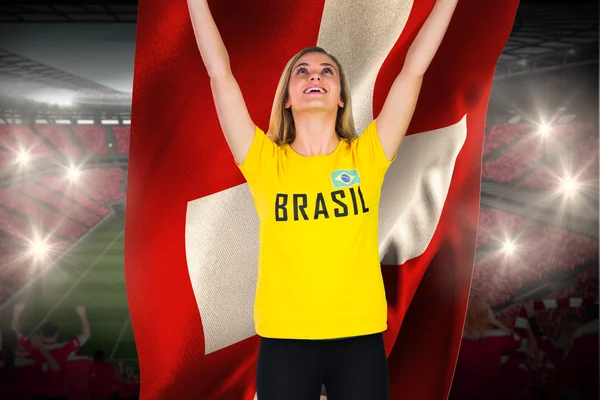 Excited football fan in brasil tshirt — Stock Photo, Image