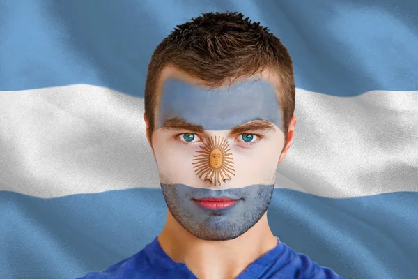 Abanico Argentina con pintura facial — Foto de Stock