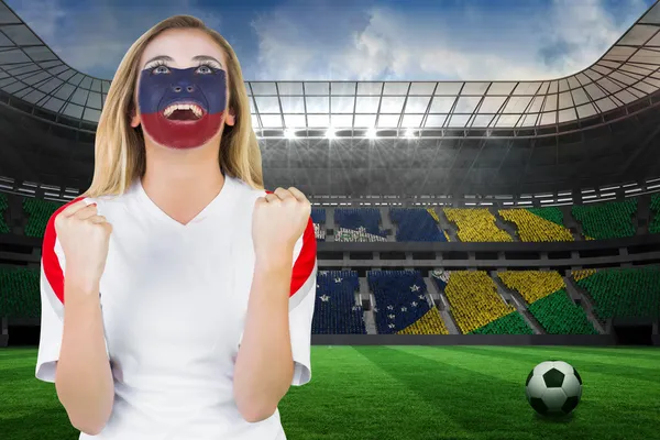 Excited russia fan in face paint — Stock Photo, Image