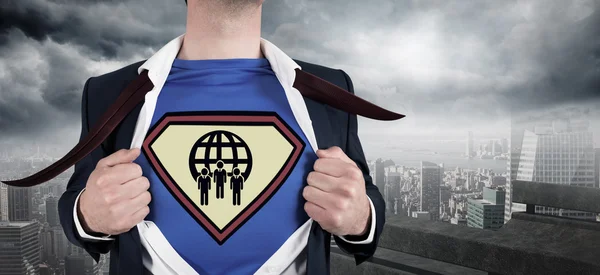 Businessman opening shirt in superhero style — Stock Photo, Image