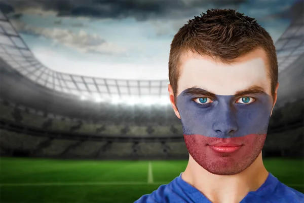 Russia football fan in face paint — Stock Photo, Image