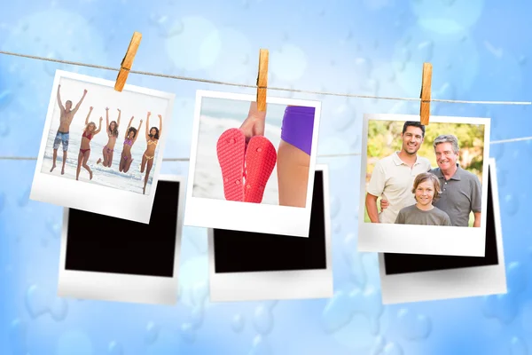 Composite image of instant photos hanging on a line — Stock Photo, Image