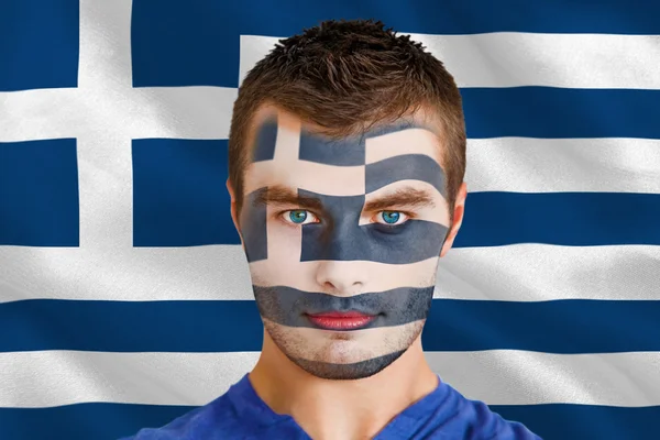 Grecja wentylator z facepaint — Zdjęcie stockowe