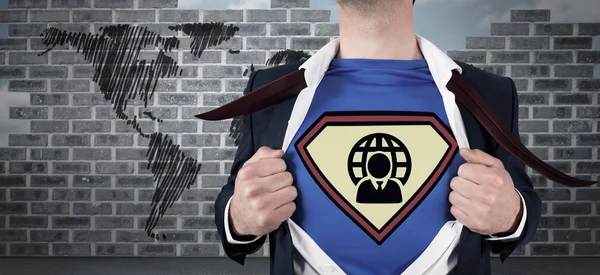 Businessman opening shirt in superhero style — Stock Photo, Image